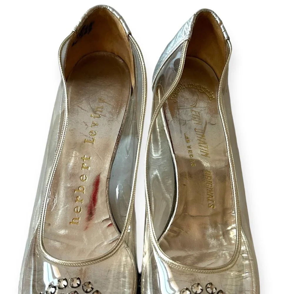Vintage 60s Herbert Levine Clear Vinyl Lucite Heels Rhinestone Pumps Beth Levine